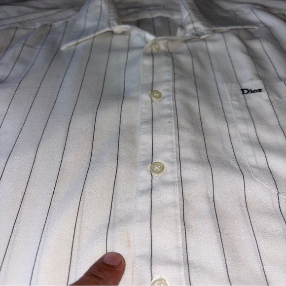 CHRISTIAN DIOR Chemises Pinstriped Womens Dress Shirt Size 18 White Vintage - Picture 4 of 9